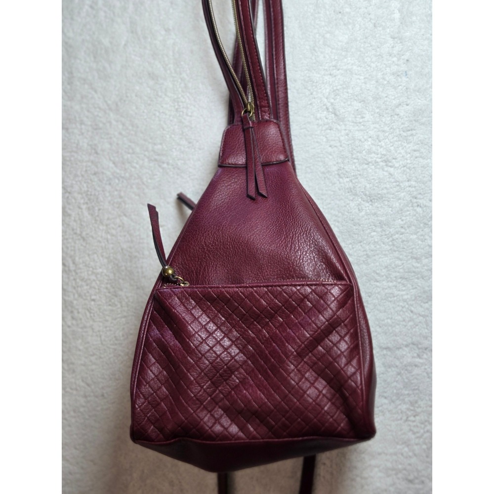 Burgundy Woven Pebbled Vegan Leather Convertible Sling Backpack Bag Wine Red